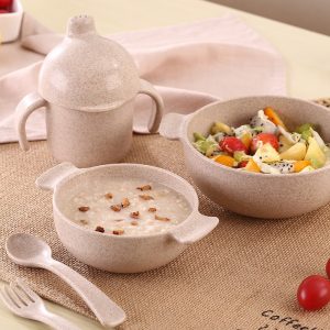 Five-piece set of wheat straw children's tableware