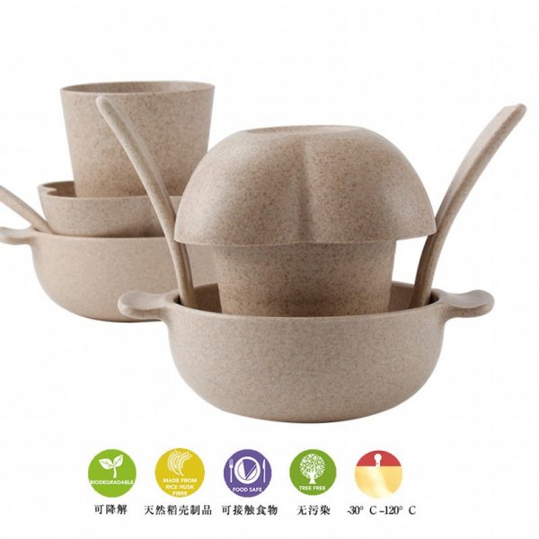 Five-piece set of wheat straw children's tableware - Image 4