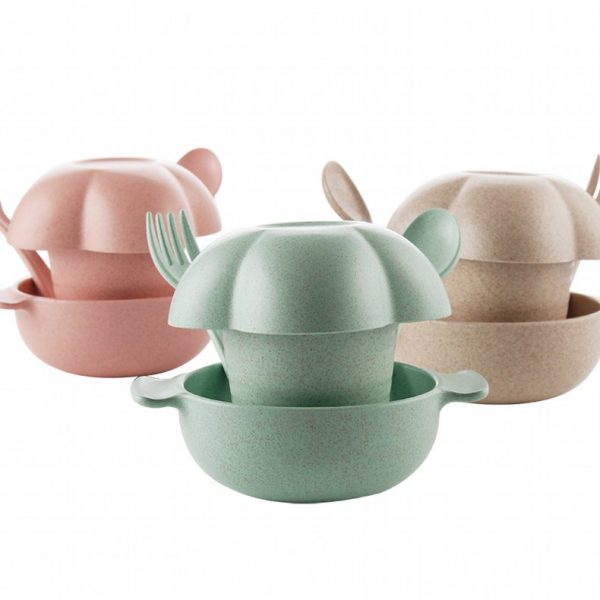 Five-piece set of wheat straw children's tableware